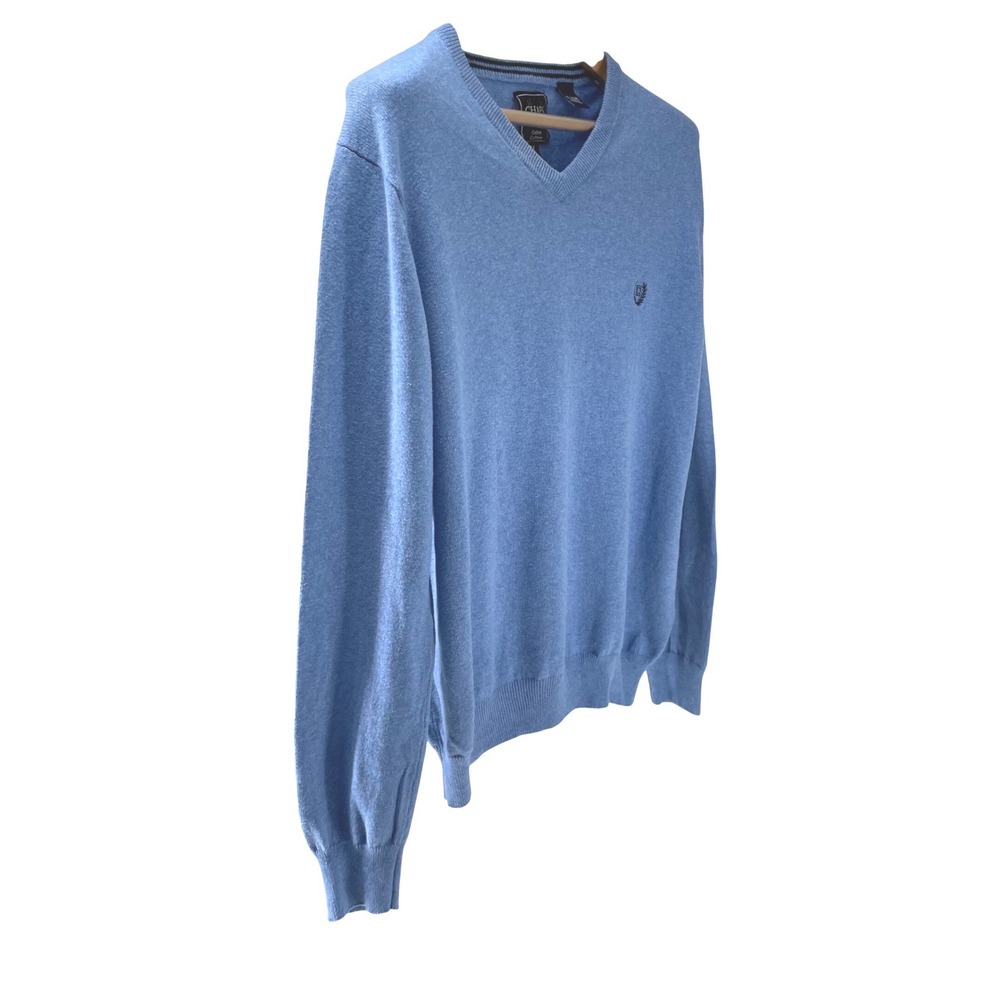 Chaps Mens V-Neck Sweater Light Blue Cotton Cashmere Blend Logo Size M C42661 - Picture 3 of 11